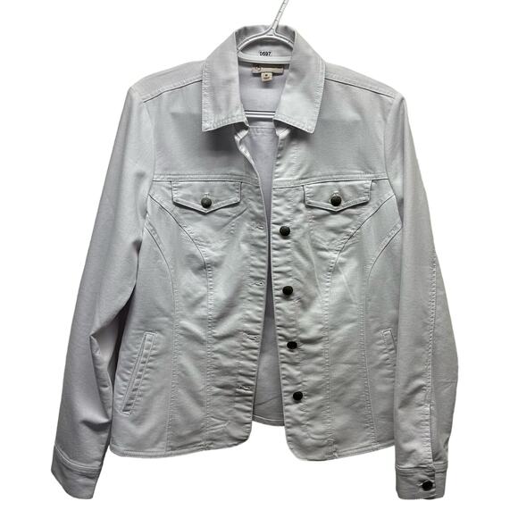 NWOT, Cb Established 1962 Women’s Sz M White Denim w/Pockets Button Down Jacket - Picture 1 of 16